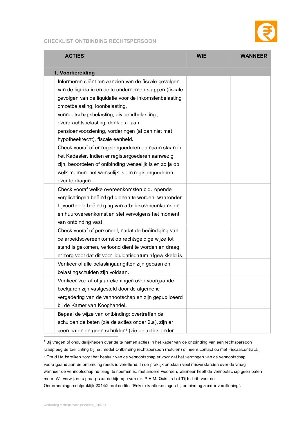 Checklist liquidatie rechtspersoon