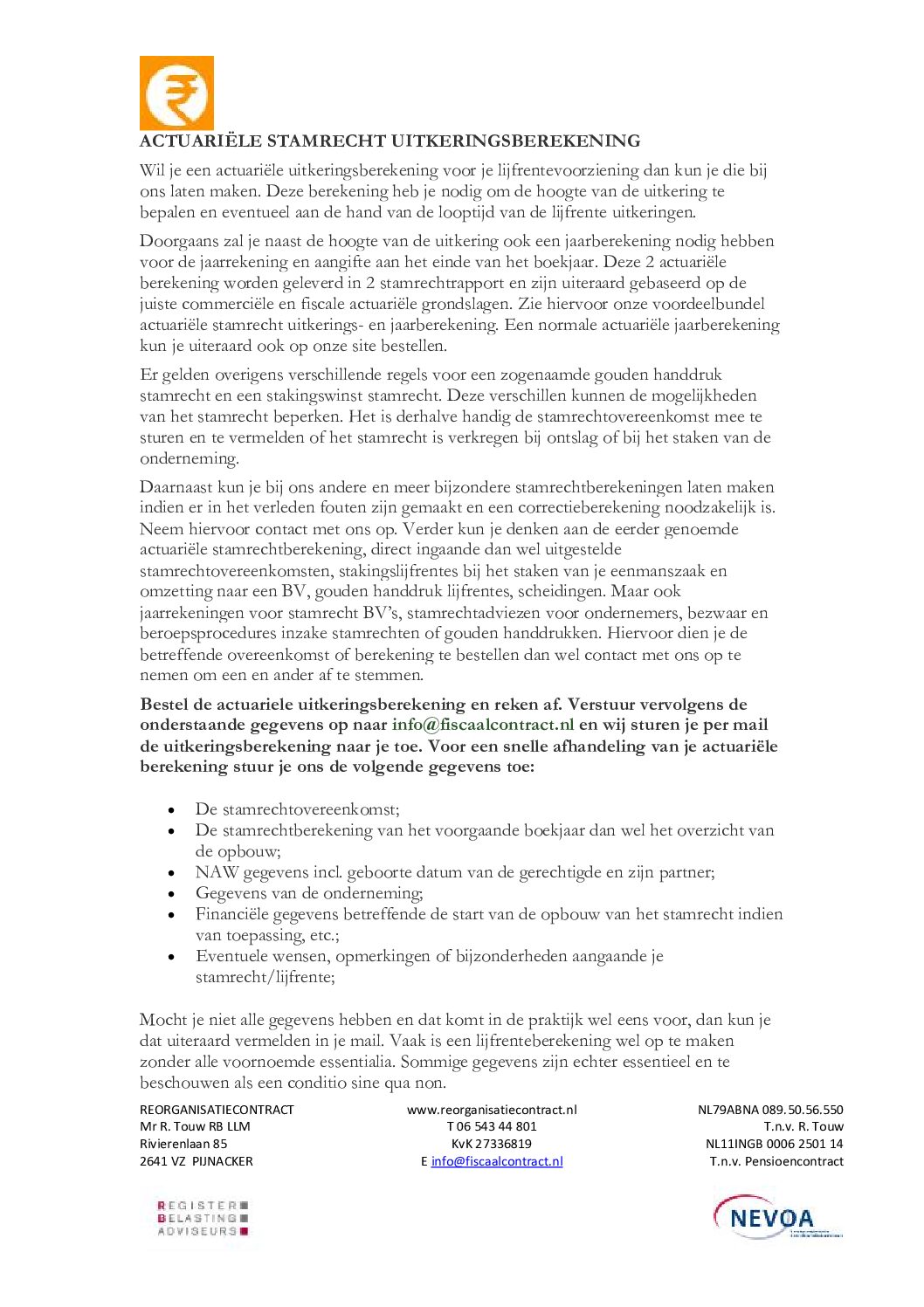 ACTUARIELE STAMRECHTBEREKENING