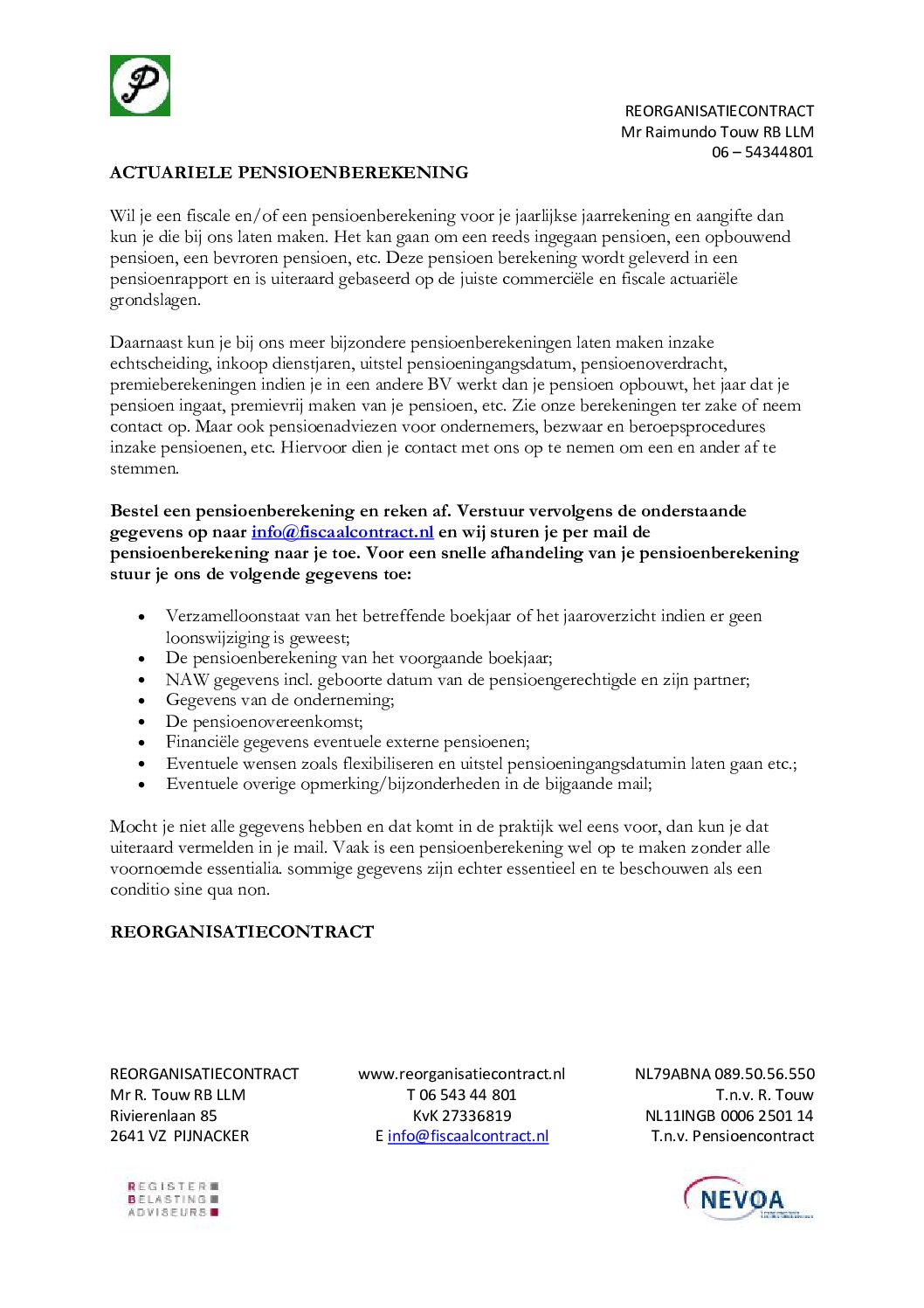 ACTUARIELE PENSIOENBEREKENING