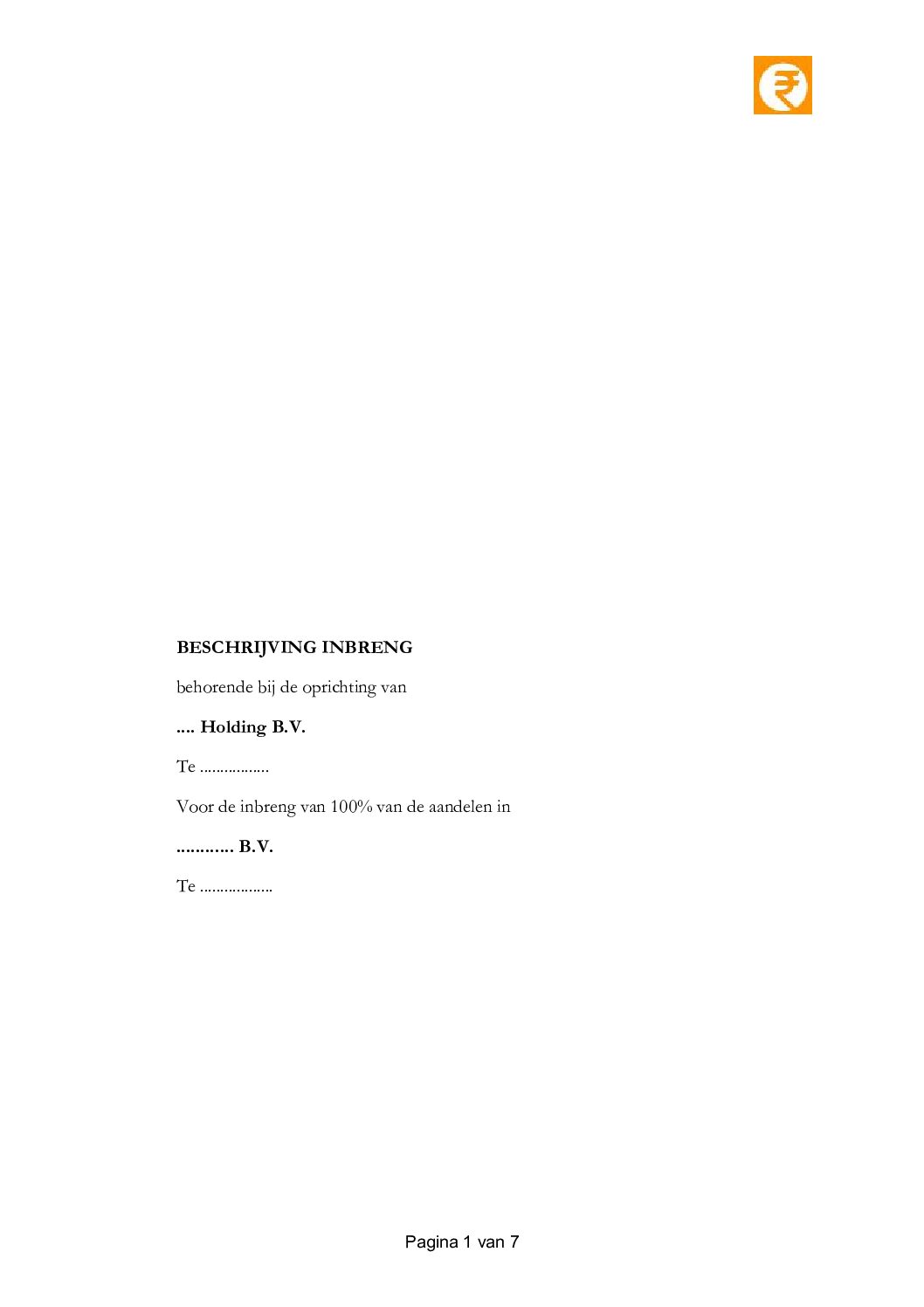 INBRENGBESCHRIJVING AANDELENFUSIE