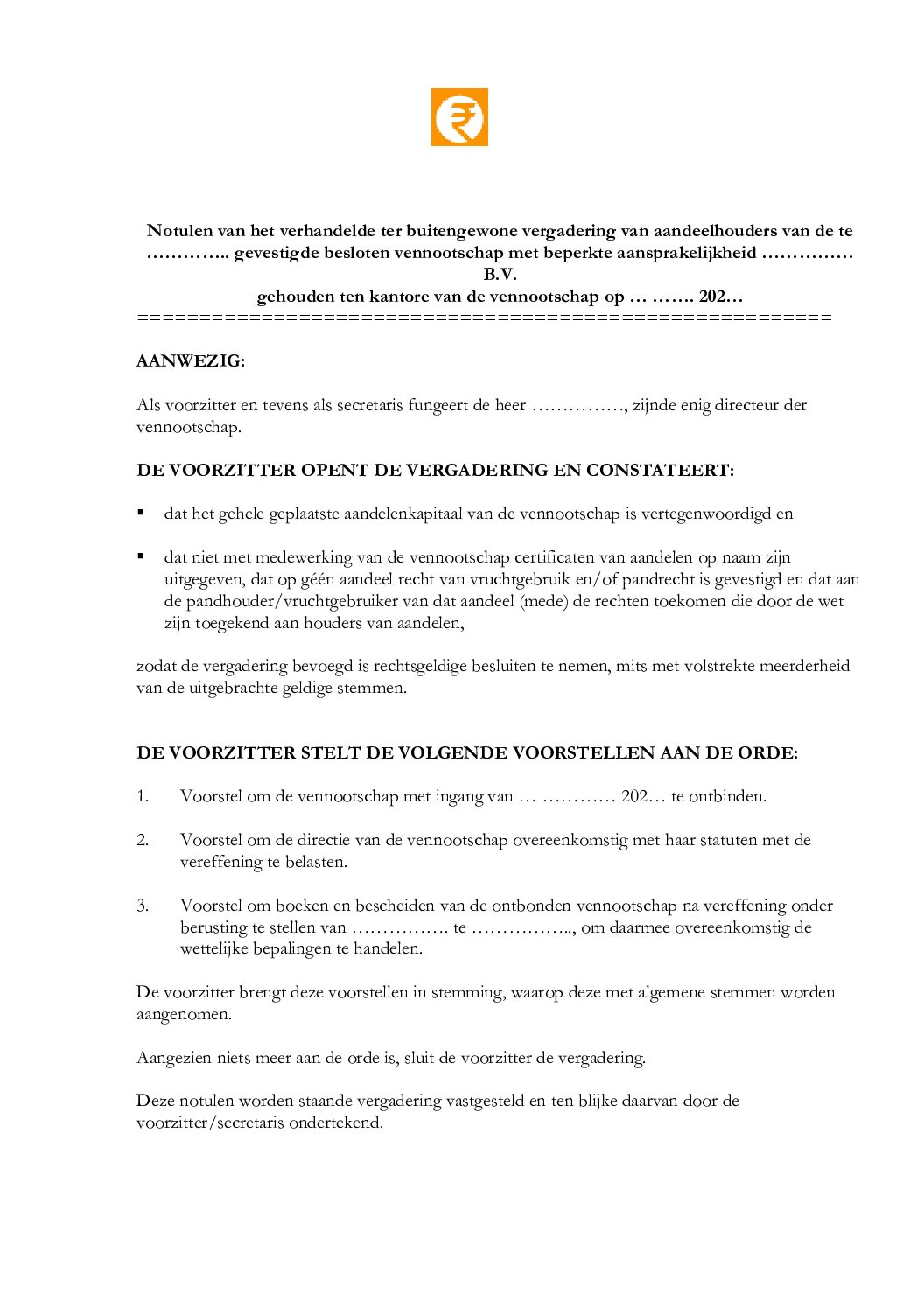 Notulen liquidatie BV