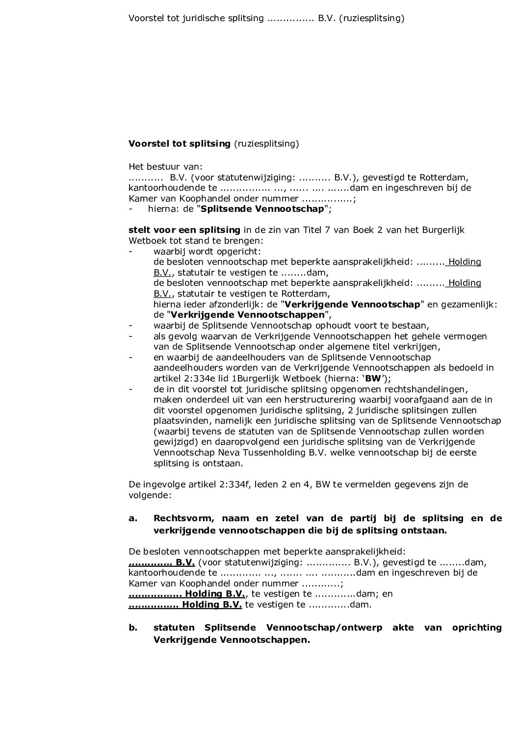 VOORSTEL TOT RUZIESPLITSING