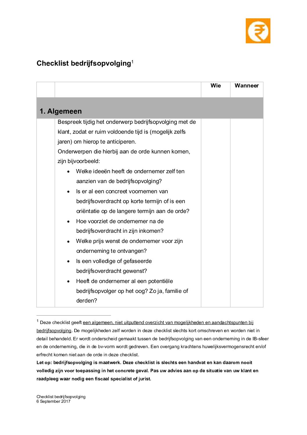 Checklist bedrijfsopvolging